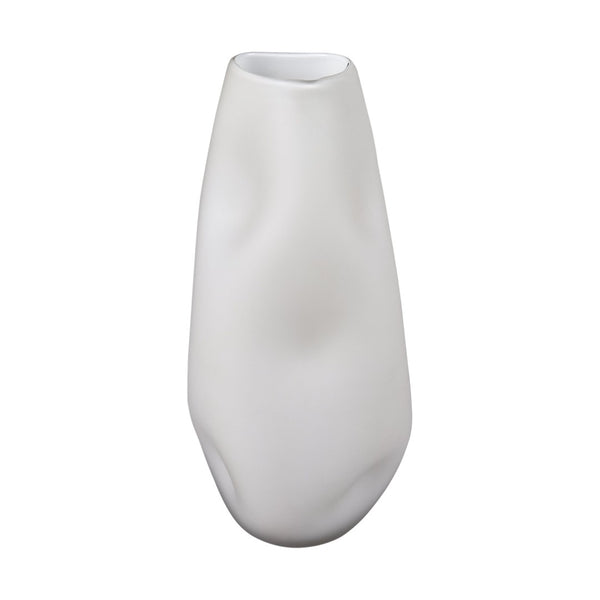 Atlas Dent Vase - Artful Hand-Blown Glass with Sculptural Dented Design for Modern Home Décor & Styling Small White AC11244-01
