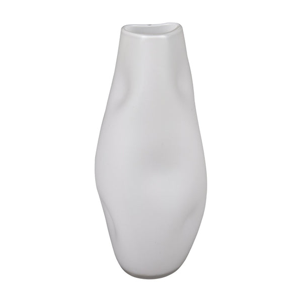 Atlas Dent Vase - Artful Hand-Blown Glass with Sculptural Dented Design for Modern Home Décor & Styling Large White AC11244-02