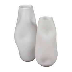 Atlas Dent Vase - Artful Hand-Blown Glass with Sculptural Dented Design for Modern Home Décor & Styling Large White AC11244-02