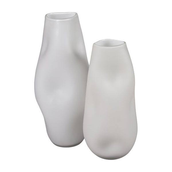 Atlas Dent Vase - Artful Hand-Blown Glass with Sculptural Dented Design for Modern Home Décor & Styling Large White AC11244-02