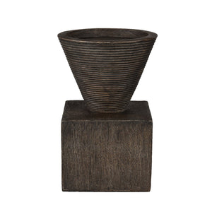 Atlas Disa Candleholder - Modern Brutalist Design with Wood-Textured Finish for Pillar or Taper Candles Small AC11249-01