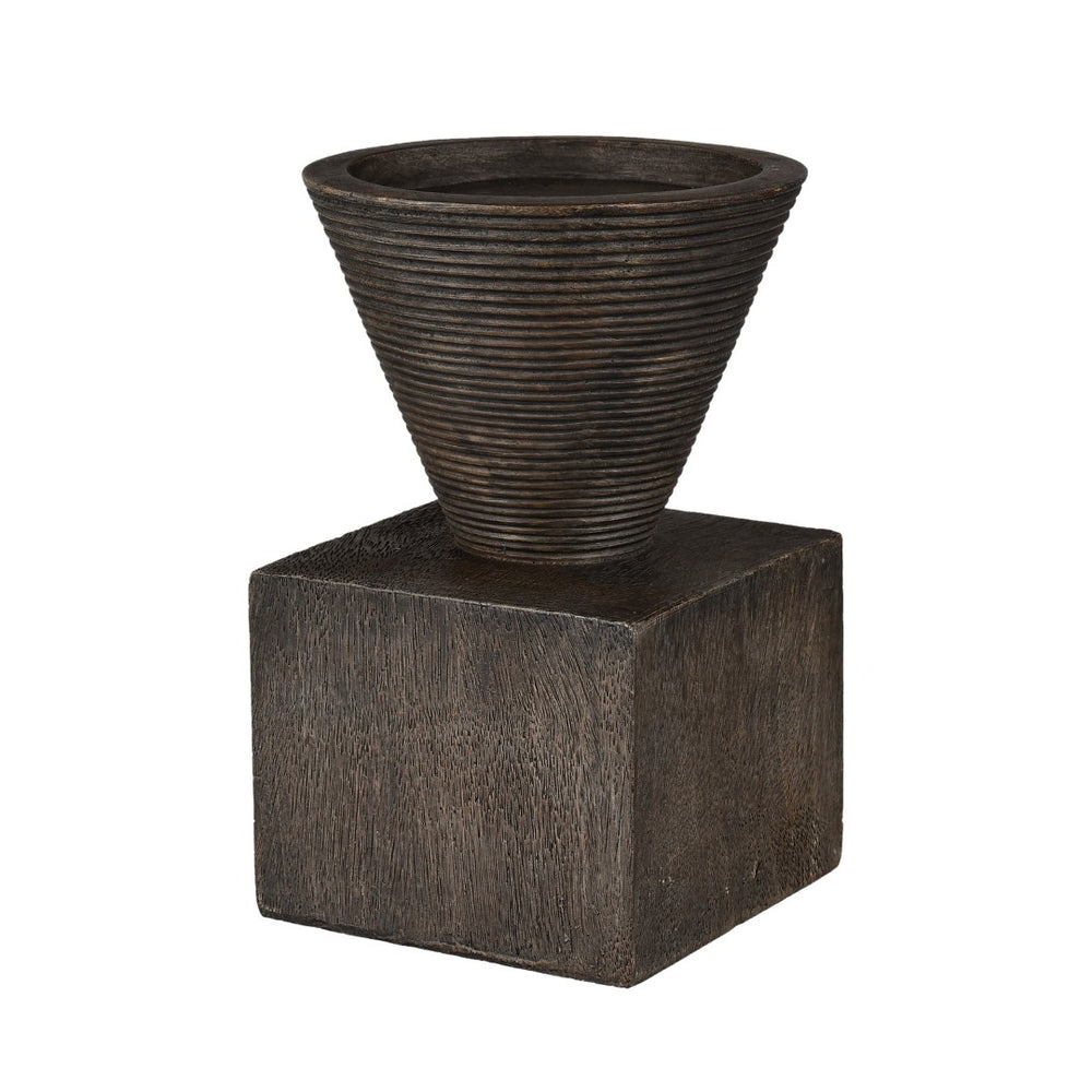 Atlas Disa Candleholder - Modern Brutalist Design with Wood-Textured Finish for Pillar or Taper Candles Small AC11249-01