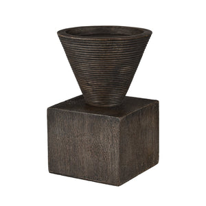 Atlas Disa Candleholder - Modern Brutalist Design with Wood-Textured Finish for Pillar or Taper Candles Small AC11249-01