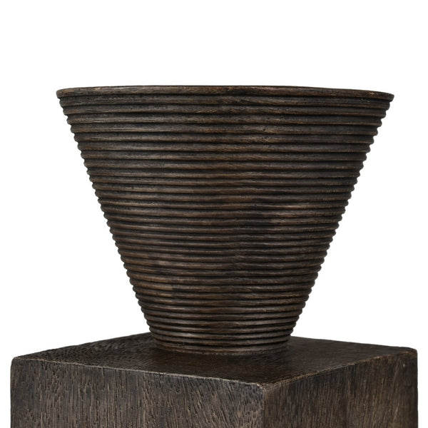 Atlas Disa Candleholder - Modern Brutalist Design with Wood-Textured Finish for Pillar or Taper Candles Small AC11249-01