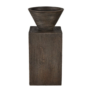 Atlas Disa Candleholder - Modern Brutalist Design with Wood-Textured Finish for Pillar or Taper Candles Large AC11249-02