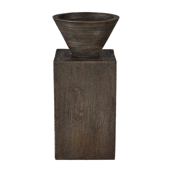 Atlas Disa Candleholder - Modern Brutalist Design with Wood-Textured Finish for Pillar or Taper Candles Large AC11249-02