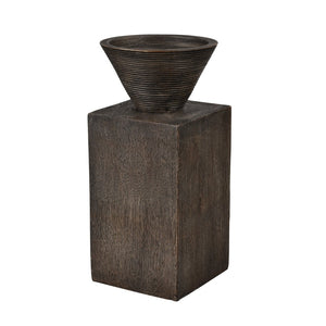 Atlas Disa Candleholder - Modern Brutalist Design with Wood-Textured Finish for Pillar or Taper Candles Large AC11249-02