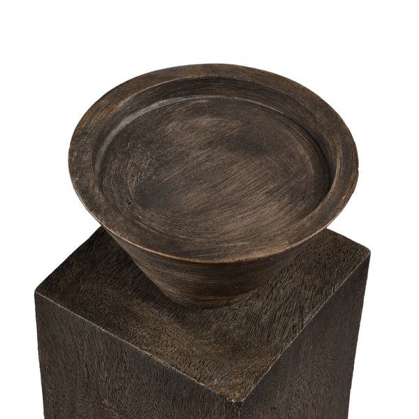 Atlas Disa Candleholder - Modern Brutalist Design with Wood-Textured Finish for Pillar or Taper Candles Large AC11249-02