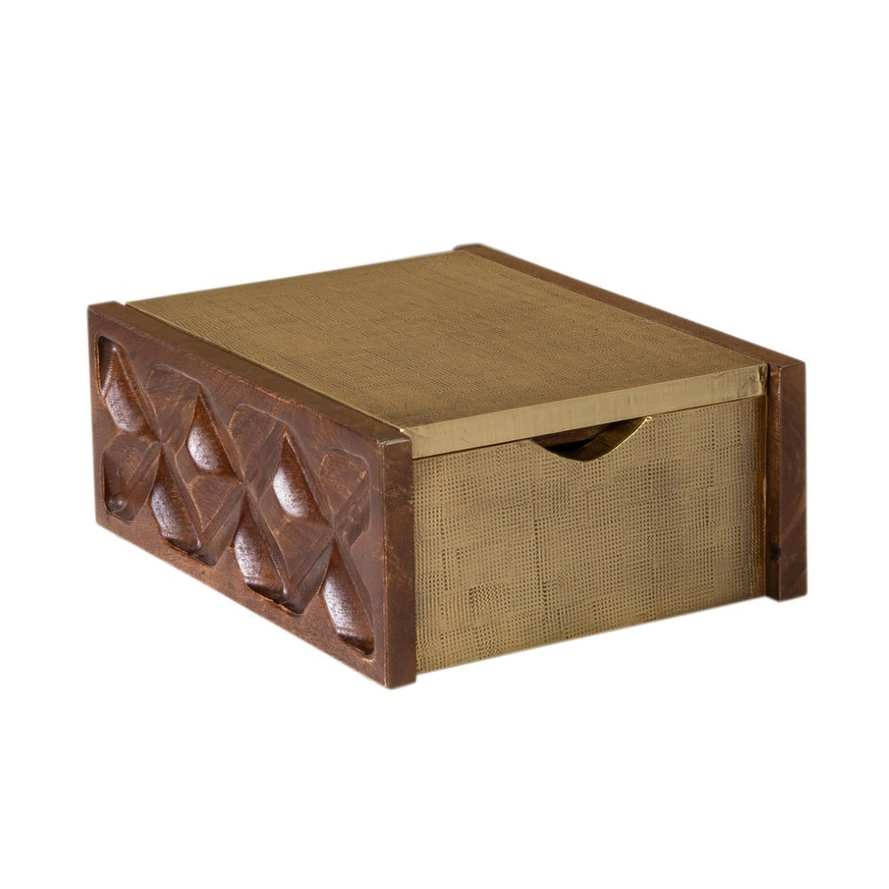 Atlas Dorsey Box - Elegant Walnut Storage Solution with Brass Accents and Hand-Carved Diamond Design AC11255-02