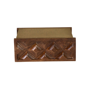 Atlas Dorsey Box - Elegant Walnut Storage Solution with Brass Accents and Hand-Carved Diamond Design AC11255-02