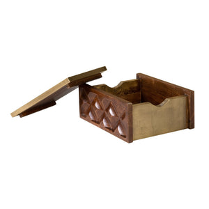 Atlas Dorsey Box - Elegant Walnut Storage Solution with Brass Accents and Hand-Carved Diamond Design AC11255-02