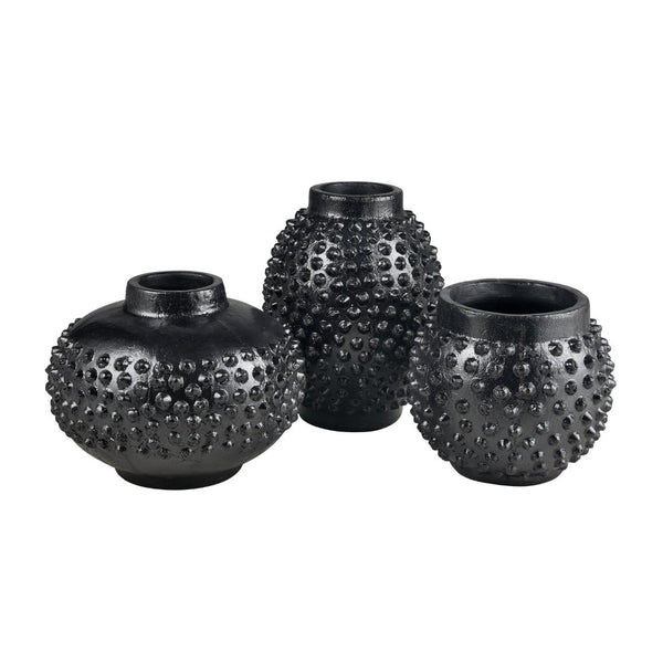 Atlas Dorus Vase - Elegant Sculptural Decor for Modern Interiors, Textured Earthenware Accent Piece Small Black AC11258-02