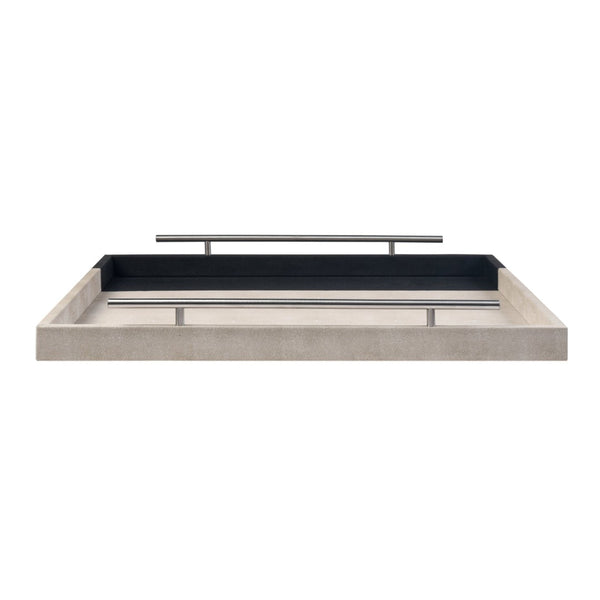 Atlas Dove Trays Set of 2 - Elegant Khaki & Dark Green Faux Shagreen with Oversized Nickel Handles AC11263-01S