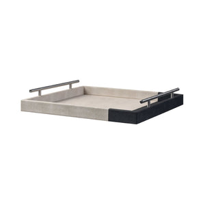 Atlas Dove Trays Set of 2 - Elegant Khaki & Dark Green Faux Shagreen with Oversized Nickel Handles AC11263-01S