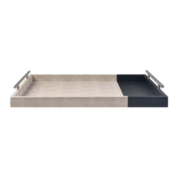Atlas Dove Trays Set of 2 - Elegant Khaki & Dark Green Faux Shagreen with Oversized Nickel Handles AC11263-01S