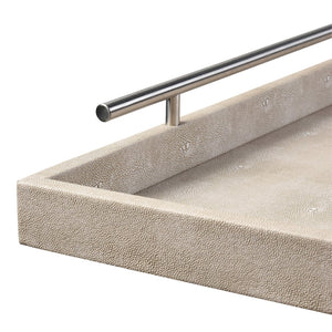 Atlas Dove Trays Set of 2 - Elegant Khaki & Dark Green Faux Shagreen with Oversized Nickel Handles AC11263-01S