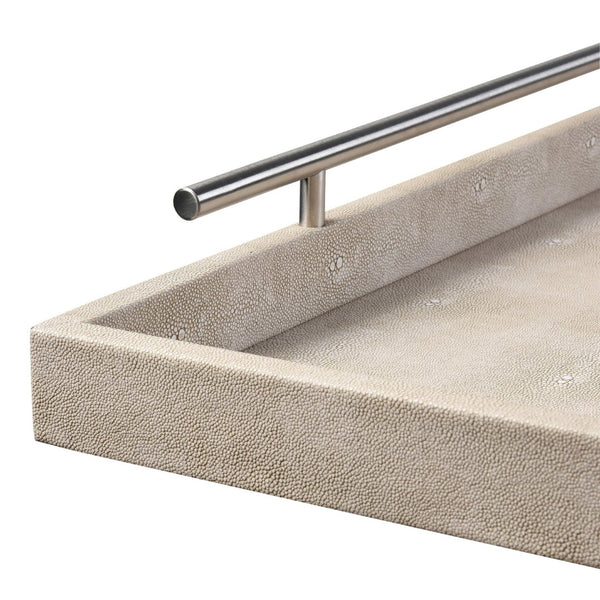 Atlas Dove Trays Set of 2 - Elegant Khaki & Dark Green Faux Shagreen with Oversized Nickel Handles AC11263-01S