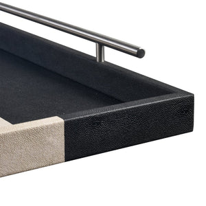 Atlas Dove Trays Set of 2 - Elegant Khaki & Dark Green Faux Shagreen with Oversized Nickel Handles AC11263-01S