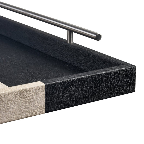Atlas Dove Trays Set of 2 - Elegant Khaki & Dark Green Faux Shagreen with Oversized Nickel Handles AC11263-01S