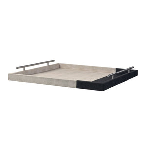Atlas Dove Trays Set of 2 - Elegant Khaki & Dark Green Faux Shagreen with Oversized Nickel Handles AC11263-01S