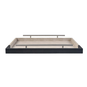 Atlas Dove Trays Set of 2 - Elegant Khaki & Dark Green Faux Shagreen with Oversized Nickel Handles AC11263-01S
