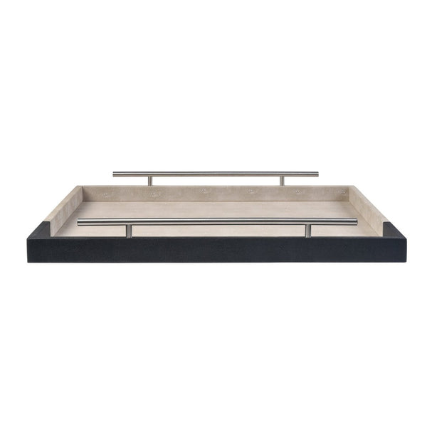 Atlas Dove Trays Set of 2 - Elegant Khaki & Dark Green Faux Shagreen with Oversized Nickel Handles AC11263-01S