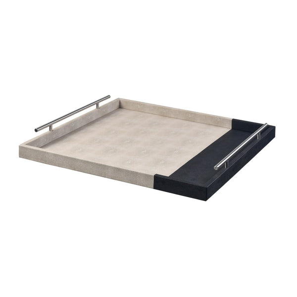 Atlas Dove Trays Set of 2 - Elegant Khaki & Dark Green Faux Shagreen with Oversized Nickel Handles AC11263-01S