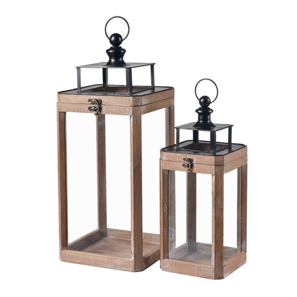 Atlas Dowd Lantern Set of 2 – Rustic Wooden Lanterns for Indoor & Outdoor Ambient Lighting Decor AC11264-01S