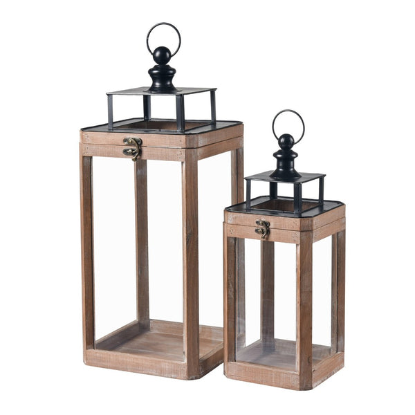 Atlas Dowd Lantern Set of 2 – Rustic Wooden Lanterns for Indoor & Outdoor Ambient Lighting Decor AC11264-01S