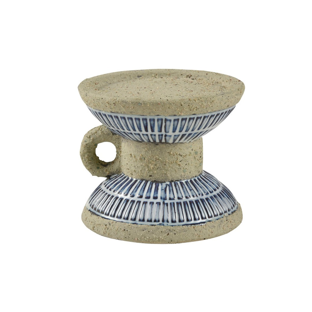 Atlas Doyle Candleholder - Mediterranean Charm with Glossy White Glaze and Blue Motif for Elegant Decor AC11265-01