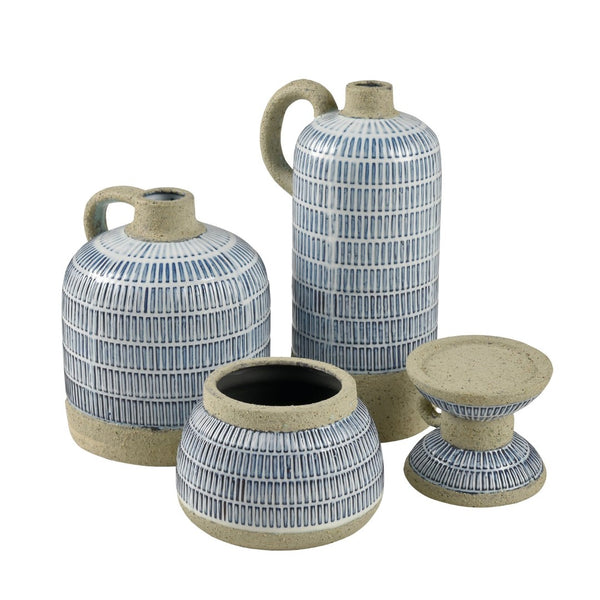 Atlas Doyle Candleholder - Mediterranean Charm with Glossy White Glaze and Blue Motif for Elegant Decor AC11265-01