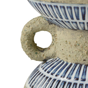 Atlas Doyle Candleholder - Mediterranean Charm with Glossy White Glaze and Blue Motif for Elegant Decor AC11265-01