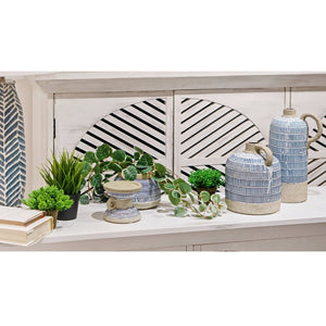 Atlas Doyle Candleholder - Mediterranean Charm with Glossy White Glaze and Blue Motif for Elegant Decor AC11265-01