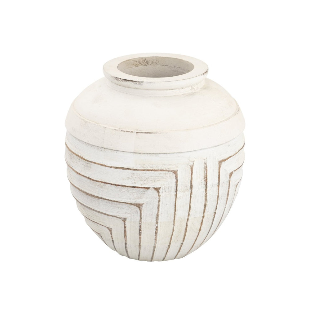 Atlas Drake Vase - Hand-Finished Wooden Accent with Geometric Detail for Modern and Farmhouse Decor AC11267-01