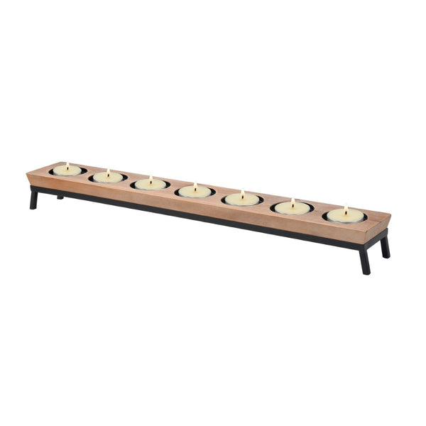 Atlas Drew Candleholder Centerpiece - Rustic Wooden Base with Metal Accents for Elegant Ambiance AC11268-01