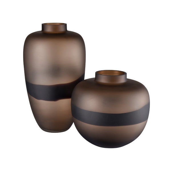 Atlas Dugan Vase - Modern Hand-Blown Glass Accent with Matte Finish and Bold Black Detailing for Elegance Tall Tobacco AC11272-01