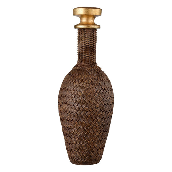 Atlas Duin Decorative Bottles Set of 3 - Handcrafted Brown Gourd Accents with Gold Stoppers for Home Decor AC11273-01S