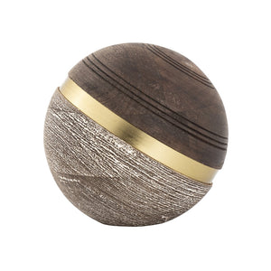 Atlas Dunn Orb Decorative Accent - Handcrafted Mango Wood Sphere with Brass Band for Modern Elegance AC11274-01