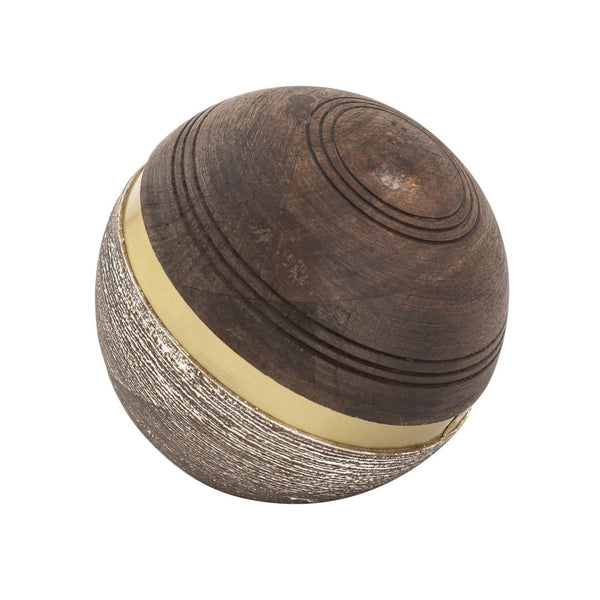 Atlas Dunn Orb Decorative Accent - Handcrafted Mango Wood Sphere with Brass Band for Modern Elegance AC11274-01