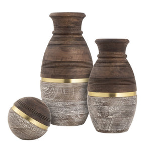 Atlas Dunn Orb Decorative Accent - Handcrafted Mango Wood Sphere with Brass Band for Modern Elegance AC11274-01
