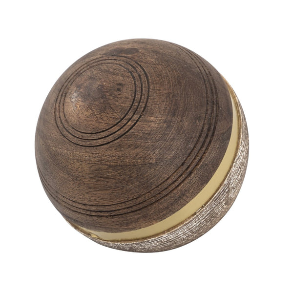 Atlas Dunn Orb Decorative Accent - Handcrafted Mango Wood Sphere with Brass Band for Modern Elegance AC11274-01
