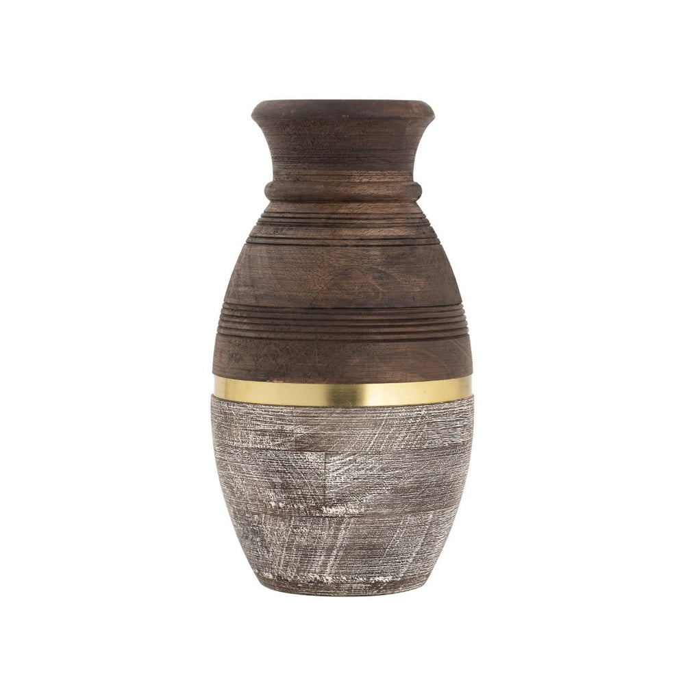 Atlas Dunn Vase - Hand-Finished Decorative Accent with Curved Silhouette and Elegant Brass Inlay Detail Small AC11275-01