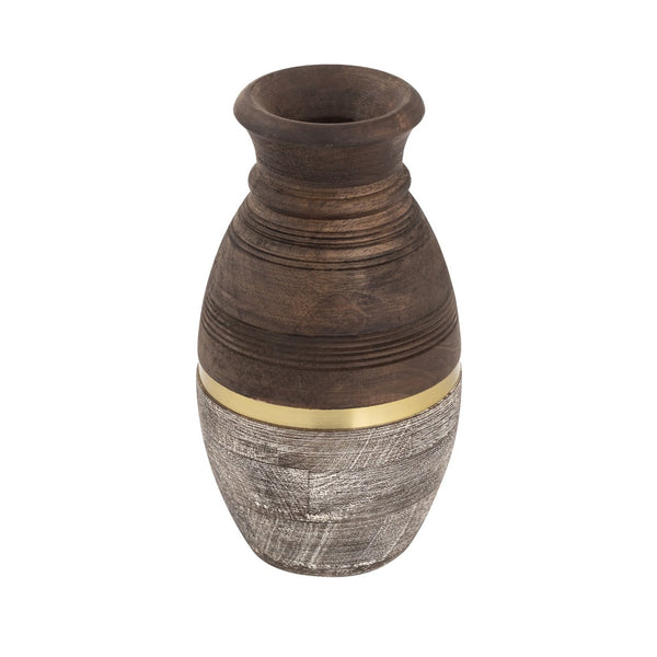 Atlas Dunn Vase - Hand-Finished Decorative Accent with Curved Silhouette and Elegant Brass Inlay Detail Small AC11275-01