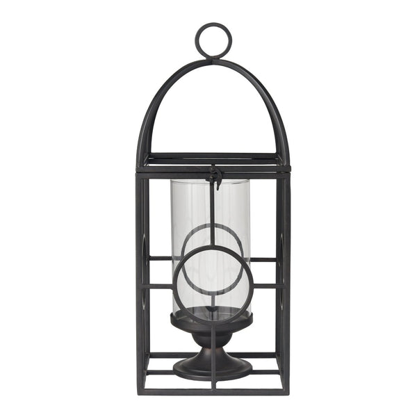 Atlas Earl Lantern - Sleek Black Metal Candle Holder with Glass Hurricane for Stylish Home Decor Accents AC11276-01