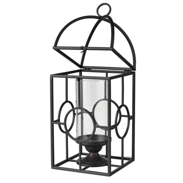 Atlas Earl Lantern - Sleek Black Metal Candle Holder with Glass Hurricane for Stylish Home Decor Accents AC11276-01
