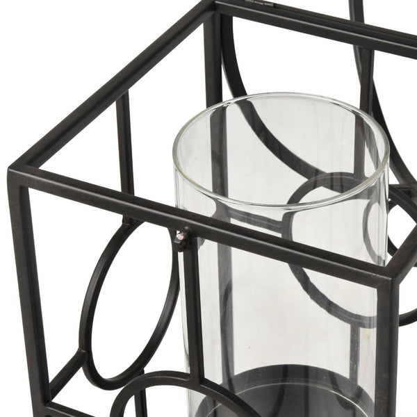 Atlas Earl Lantern - Sleek Black Metal Candle Holder with Glass Hurricane for Stylish Home Decor Accents AC11276-01