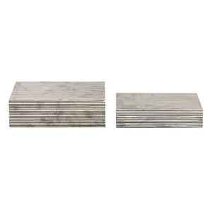Atlas Eaton Etched Box Set of 2 - Modern White Decorative Storage with Black Stripe Design for Home Décor AC11281-01S