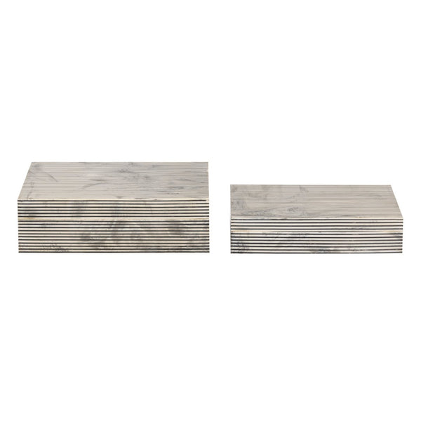 Atlas Eaton Etched Box Set of 2 - Modern White Decorative Storage with Black Stripe Design for Home Décor AC11281-01S