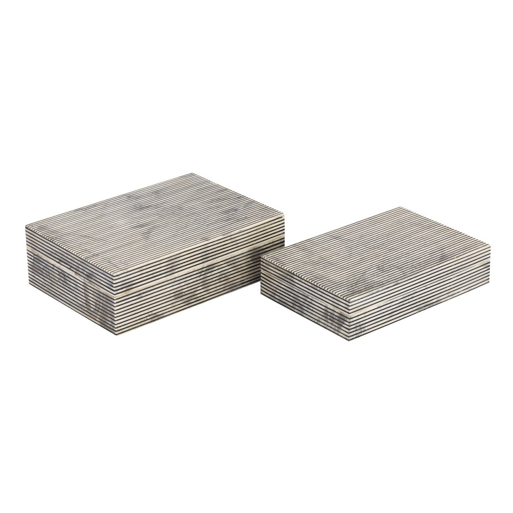 Atlas Eaton Etched Box Set of 2 - Modern White Decorative Storage with Black Stripe Design for Home Décor AC11281-01S