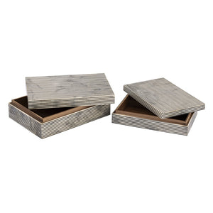 Atlas Eaton Etched Box Set of 2 - Modern White Decorative Storage with Black Stripe Design for Home Décor AC11281-01S